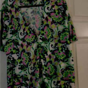 TALBOTS SHORT SLEEVED BUTTON DOWN PAISLEY SWEATER.